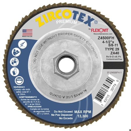 Flexovit FLAP DISC ZIRCOTEX 4-1/2 in X5/8-11 Z4500FH
